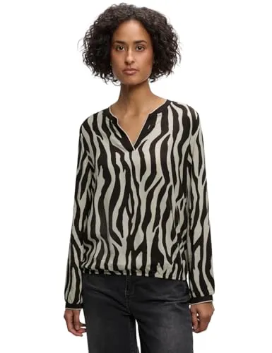 Street One Damen 3412082 Tunika mit Tape-Details - Damenbluse in deep Roast Brown mit Zebra-Print und dekorativen Tape-Details, ideal für einen trendigen Look im Alltag.