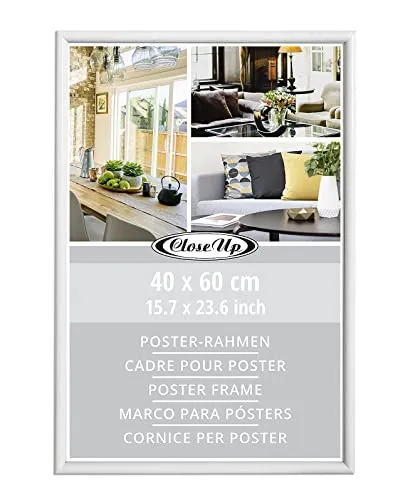 Close Up Posterrahmen 40 x 60 cm | Kunststoff weiß mit Rückwand | PVC-Scheibe (unzerbrechlich) Profilbreite 12 mm