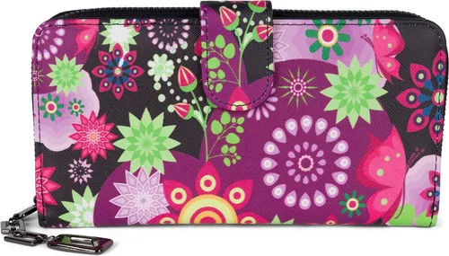 styleBREAKER Damen Geldbörse mit buntem Blumen Blüten Mandala Muster, Ethno Style, Reißverschluss, Portemonnaie 02040040