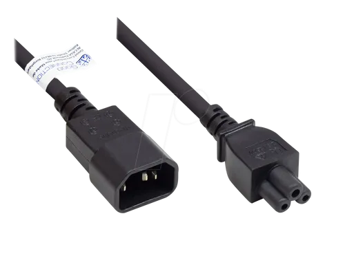 GC P1405-S020 - Kaltgeräteverlängerung C14 auf C5 , schwarz, 0,75 mm², 2 m