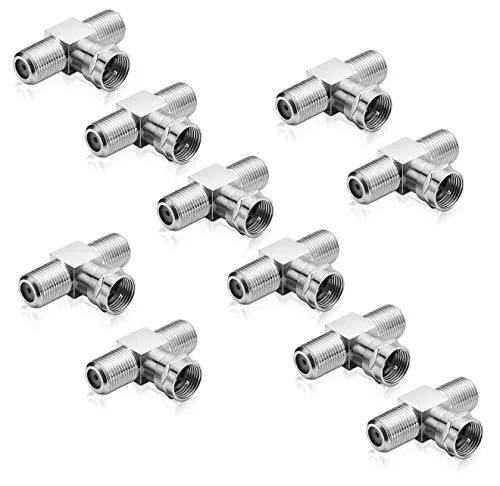 conecto Sat-T-Stück 1-mal F-Stecker auf 2-mal F-Buchse, T-Verteiler für Sat-Verkabelungen (10 Stück)