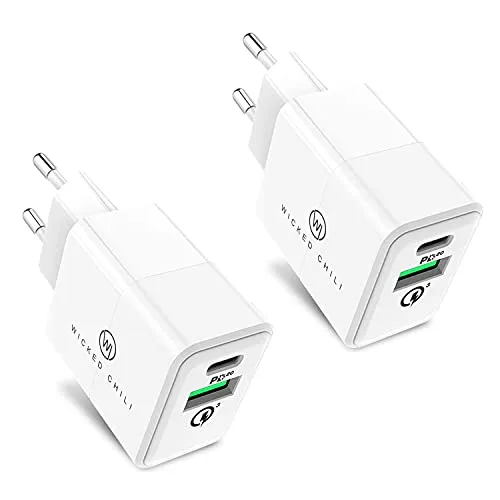 Wicked Chili 2X 20W Dual USB-Netzteil - Netzteile für Handys: 2er Set mit USB-A und USB-C, ideal für schnelles Laden von Smartphones und Tablets dank Power Delivery 3.0 und Quick Charge 3.0.