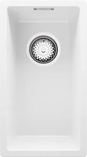 PRIMAGRAN Unterbauspüle Granit Weiß 26x47cm, Spülbecken 1 Becken + Ablauf-Set, Granitspüle ab 30er Unterschrank - London S155