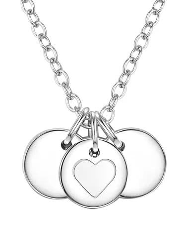 GLANZSTÜCKE MÜNCHEN Damen-Kette mit Herz-Anhänger und Medaillons Sterling Silber 40 + 5 cm - Herzkette mit Medaillon für Gravur in Silberfarben