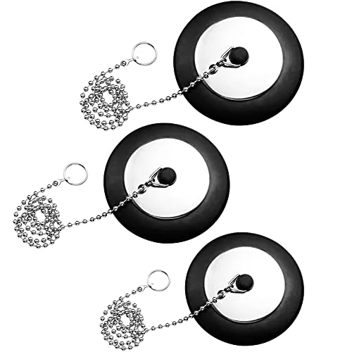 inodiref 3 Stück Badewannenstöpsel mit Kette Gummi Waschbeckenstöpsel Abfluss Stöpsel Kette Ablassstopfen Größe 40mm/43mm/50mm für Wanne Waschbecken Duschen Bad KüChe, Schwar