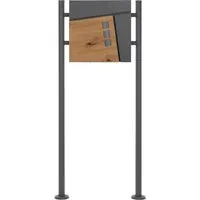 ML-Design Standbriefkasten Anthrazit mit Zeitungsfach – 120 cm - Moderner Standbriefkasten aus pulverbeschichtetem Stahl mit einzigartiger Holzoptik. Wetterfest, sicher durch Zylinderschloss und ideal für eine einfache Montage im Außenbereich. Inklusive 6 Bodenankern für stabilen Halt.