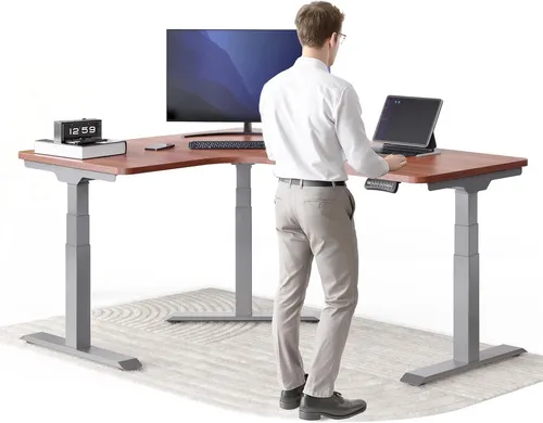 DESKSPACE Eckschreibtisch elektrisch verstellbar mit Speicherfunktion - Ergonomischer Eckschreibtisch mit leiser Motorsteuerung unter 50 dB. Ideal für flexibles Arbeiten im Sitzen und Stehen. Mit Speicherfunktion für individuelle Höhenanpassung.