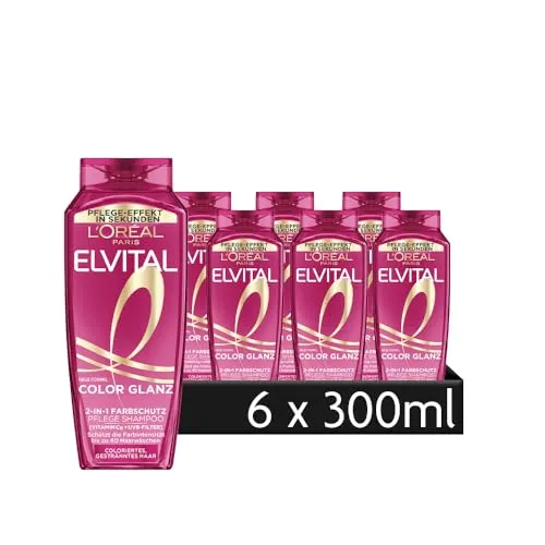 L'Oréal Paris Elvital Color Glanz 2in1 Shampoo & Spülung - Haarshampoo mit Vitamin Cg und UVB-Filter, schützt die Farbintensität und bewahrt den Glanz bis zur nächsten Coloration.
