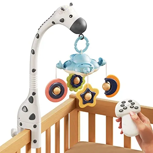 TUMAMA 3-in-1 Baby Mobiles mit Fernbedienung - Baby Mobiles mit Musik, Nachtlicht und Projektor. Beruhigende Klänge und Lichteffekte fördern den Schlaf Ihres Babys. Ideal für Neugeborene und einfach zu montieren.