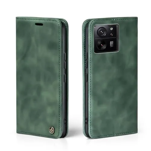 Produktbild LBH Handyhülle für Xiaomi 13T / Xiaomi 13T Pro in Grün mit Karten- und Geldfach Smartphone Hülle mit Standfunktion Flip Case Schutzhülle Magnetverschluss Vintage
