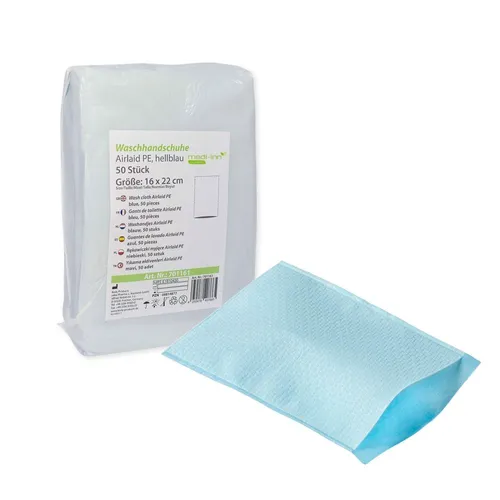Medi-Inn Einmal-Waschhandschuhe Airlaid - Waschhandschuhe für hygienische Körperpflege, weich und saugstark durch Airlaid-Vlies, wasserabweisende PE-Innenbeschichtung schützt die Hände. Ideal für Zuhause, Klinik und unterwegs.