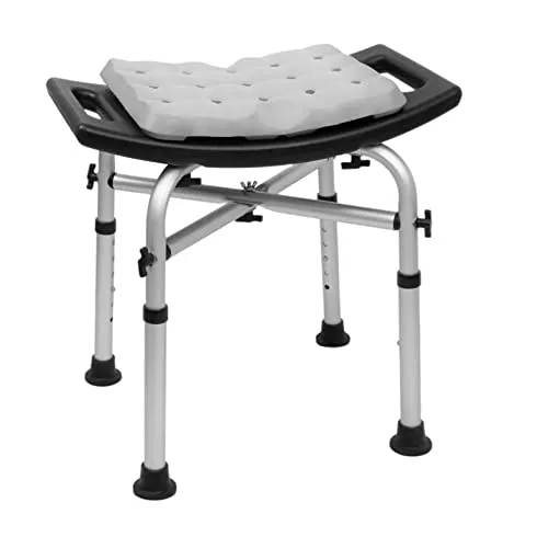KMINA Duschhocker für Senioren 150 kg Schwarz, doppelt verstärkter Querbalken und wasserdichtes Kissen, höhenverstellbarer Badehocker aus Aluminium, werkzeugfreie Montage