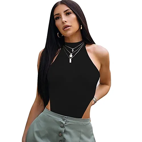 KOEMCY Damen Body Sexy Dessous Bodysuit Kurzarm Jumpsuit Ärmellos Bodies Elegant Oberteile Overall Nachtwäsche Unterziehbody Bluse Tops Turtleneck Body Shaper (Schwarz,M)