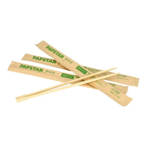 Paar Essstäbchen pure 23 cm – hygienisch verpackt - Sonstige Küchenhelfer: Essstäbchen aus Bambus in einer geschlossenen, farbig bedruckten Papierhülle für optimale Hygiene und Stil.