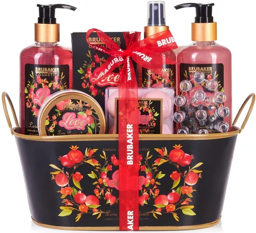 BRUBAKER Cosmetics Beautyset Love mit Passionsfrucht - 12 tlg. Geschenkset - Körperpflegeset mit 12 luxuriösen Produkten, inklusive Duschgel und Badebomben, für streichelzarte Haut. Ideal als Geschenk in einer dekorativen Vintage-Wanne!
