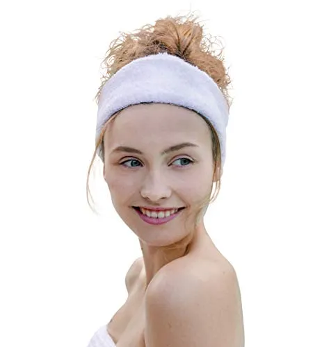 Carenesse Kosmetik Haarband Frottee weiß I OneSize Stirnband mit elastischem Gummibund aus 100% Baumwolle I Dickes & Flauschiges Haarband 7 cm breit I Saugfähig & atmungsaktiv