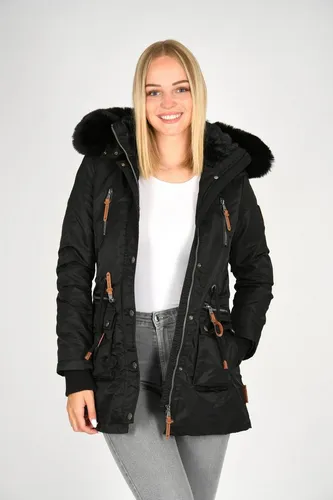 Navahoo Winterjacke Mangala Princess Damen Schwarz S - Stylische Damen Winterjacke mit abnehmbarer Kapuze, aus strapazierfähigem Nylon und warmem Innenfutter. Perfekt für kalte Tage und modisch kombinierbar.