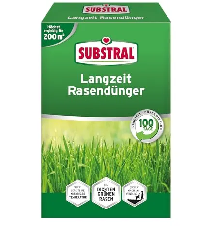Substral Premium Langzeit Rasendünger - 4 kg für 200 m² - Dünger für gesunden Rasen mit schneller Grünwirkung in 7 Tagen und 100 Tagen Langzeitversorgung für kräftige Wurzeln und weniger Unkraut.