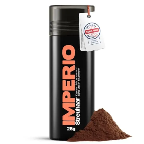 IMPERIO Streuhaar für sofortige Haarverdichtung - 100% Natur in Premium Friseurqualität - Haarmascara für Männer und Frauen, die in Sekunden kahle Stellen abdeckt und volles Haar zaubert. Ideal für authentischen Look ohne Rückstände!