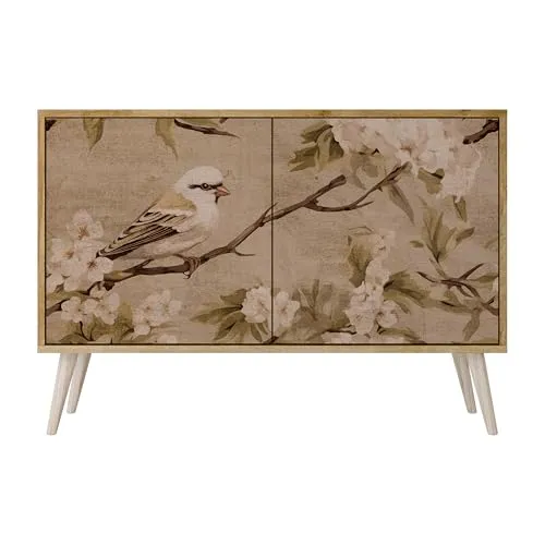 SPACEREBELS Moderne Kommode Mit 2 Türen 111x57,3x42 cm Kleiderschrank mit Mustern Komodenschrank Möbel TV Schrank Sideboard Flurkommode Wohnzimmer Mehrzweckschrank Flur Natur