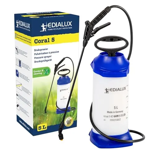 Edialux Drucksprüher 5L - Manuelle Rückenspritze für Gartenpflege - Gießkanne & Sprühflasche, 5L Volumen, ideal für präzise Gartenpflege und Reinigung, ergonomisches Design für komfortables Sprühen.