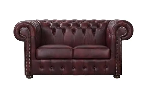 ROYALSOFA Sofa Chesterfield King 2-Sitzer Ledersofa mit Knopfheftung, Holzrahmen & Gepolsterten Armlehnen, Pflegeleichte Couch, Loungesofa für Wohnzimmer, Büro, Praxis, Kanzlei & Hotel, Bordeaux