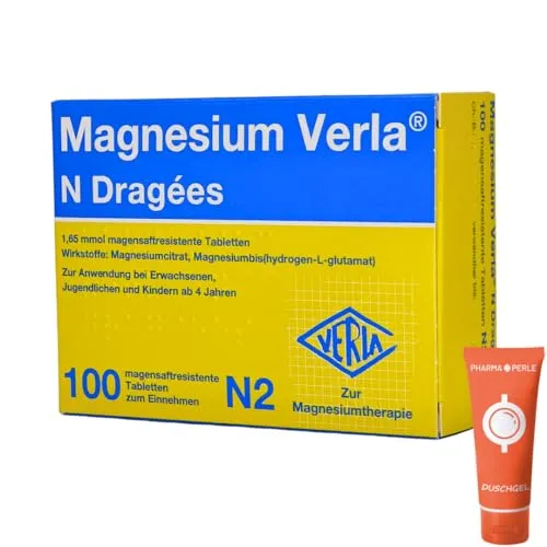 Magnesium Verla N Dragees organische Magnesium-Verbindungen I individuelle Dosierung I Glutenfrei und ohne Lactose I im Sparset mit Pharma Perle Duschgel (1 x 100 St.)