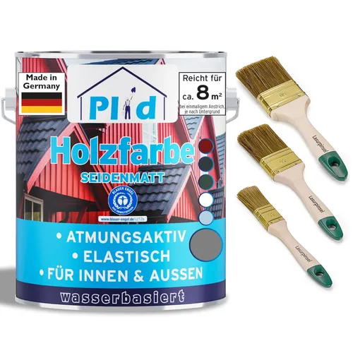 Holzfarbe 0,75l Silbergrau - Schnelltrocknend mit Pinselset - Lacke für Holz, 0,75l Silbergrau, ideal für ca. 8m². Schnelltrocknend und überstreichbar nach 6 Stunden, perfekt für schnelle Projekte!