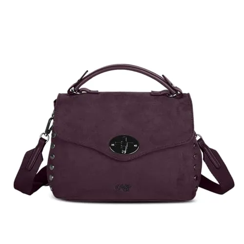 Cas8 Handtasche RIKE 35200, weiches veganes Suede-Material, stilvolle Details, kleine Damentasche mit abnehmbarem Stoffgurt (BORDO)