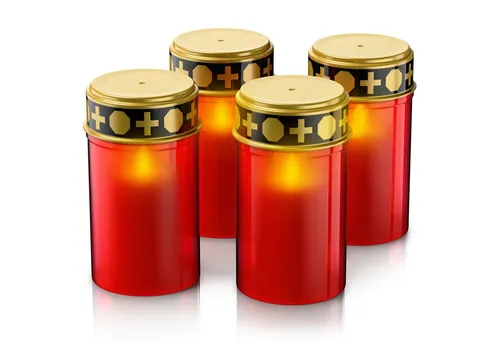 BEARWARE Grabkerze LED Grablicht, Batteriebetrieb, Friedhofskerze, wassergeschützt, IP44 (Spar-Set, 4-tlg), wetterfest, realistischer Flackereffekt, wiederverwendbar, Grablaterne