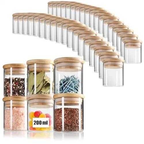 com-four® 36x Vorratsgläser mit Bambus-Deckel 200ml - Gewürzgläser aus Borosilikatglas mit luftdichter Aufbewahrung - Wiederverwendbare Runddosen 0,2L (36x 200ml)