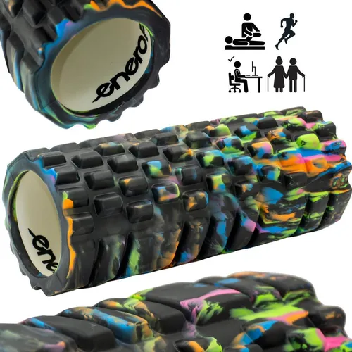 Faszienroller ENERO FIT – 14×33 cm, Neon Camouflage, hart, EVA/PVC, bis 100 kg, mit Noppen