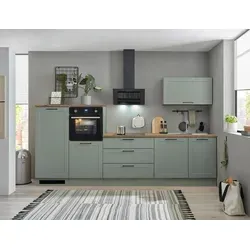 Mid.you Küchenleerblock Marseille - 320 cm, Grün & Eiche Artisan - Eleganter Küchenleerblock aus Metall mit 3 Schubladen, ideal für moderne Küchen. Made in EU und nur in der abgebildeten Form bestellbar.