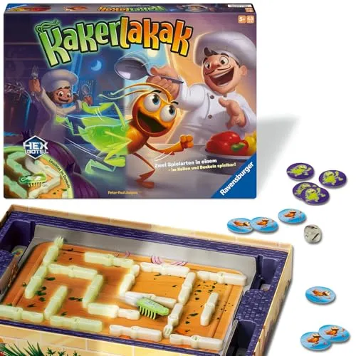 Ravensburger Kakerlakak Glow in The Dark - Gesellschaftsspiel für 2-4 Personen, jetzt in der nachtleuchtenden Edition für noch mehr Spaß im Dunkeln! Ideal für Kinder und Erwachsene ab 5 Jahren.