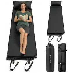 Isomatte mit Kissen, Selbstaufblasbare Matte, ultraleicht Isomatte aufblasbar 186x53x2,5 cm, Kompakte Camping Isomatte, Schwarz - Schwarz