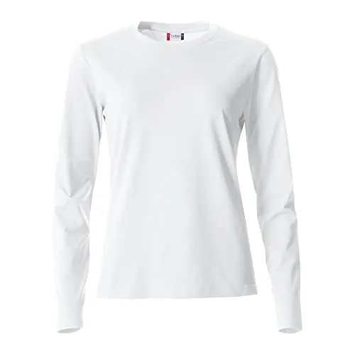Clique - Damen-Basic-T-Shirt mit langen Ärmeln und Rundhalsausschnitt L/S aus Baumwolljersey, Slim-Fit-Passform in verschiedenen Größen und Farben, Weiß, Medium