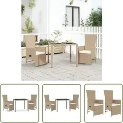 3-tlg. Garten-essgruppe Mit Kissen Beige Poly Rattan