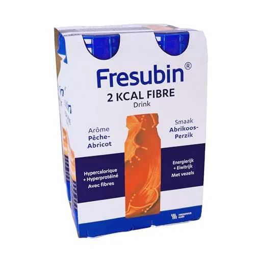 Fresubin 2 KCAL FIBRE Drink Aprikose-Pfirsich 4x200ml- Hochkalorische Trinknahrung mit 20g Eiweiß und Ballaststoffen von Fresenius Kabi, 400 kcal pro Flasche, ideal bei Mangelernährung