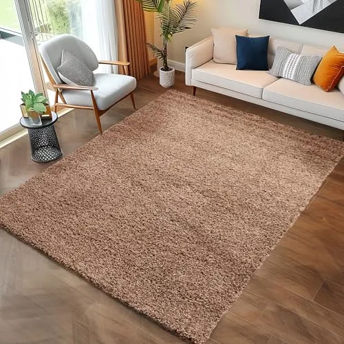 Carpettex Shaggy-Teppich, Hochflor, Wohnzimmer, Florhöhe 3 cm, einfarbig, Mokka, 300 x 400 cm