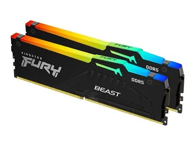 Kingston FURY Beast 16GB DDR5 RGB RAM Kit - Arbeitsspeicher mit 5200MT/s, verbessertem RGB-Design und zertifizierter Kompatibilität für optimierte Gaming-Leistung.
