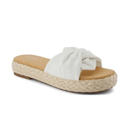 TOMS Damen Abby Slide Sandal, Weiss/Opulenter Garten, 38 EU - Wanderschuhe mit weichem Obermaterial und klassischem Knoten-Design, ideal für Komfort und Stil an warmen Tagen.