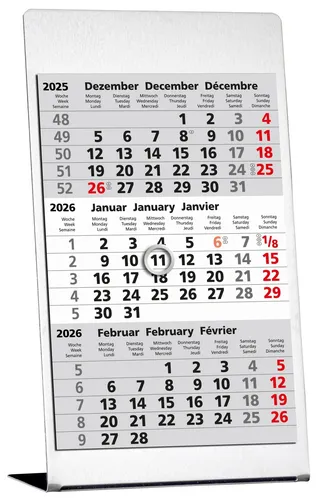 Güss 3-Monatstischkalender Edelstahl 2026