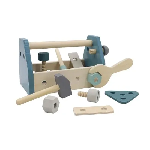 Green Rhino Werkzeugkoffer aus Holz | kreatives Bauen | Werkzeug für Kinder | inkl. Werkzeug aus Holz | in Geschenkverpackung | praktische, Moderne Werkzeugbox für Kinder