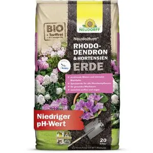 Blumenerde Neudorff NeudoHum Rhododendron- und Hortensienerde, Bio, für Moorbeetpflanzen, torffrei, Dünger, 20 Liter