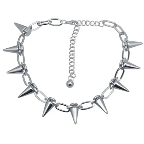 Caiguoer Punk Halskette Gold/Silber/Schwarz Exaggerated Rivet Necklace Choker Accessoires für Frauen und Mädchen, Taglia unica per tutti, Edelstahl, Edelstein Imitation