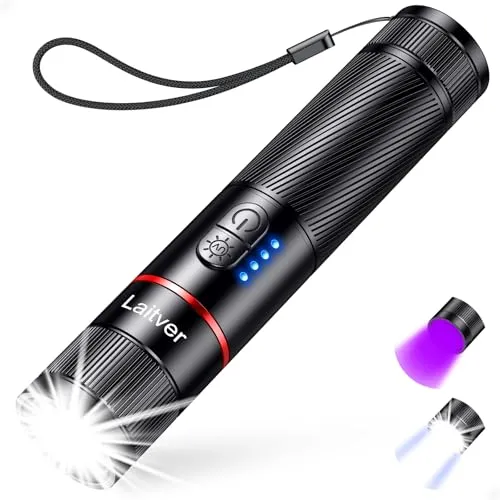 Taschenlampe LED/UV Aufladbar 2 in 1, Laitver 2000L Superhell Taschenlampen 395nm Mini Schwarzlicht 6 Modi, Zoombar Lange Akkulaufzeit Wasserdischt, für Beleuchtung & Erkennung von Tierurin