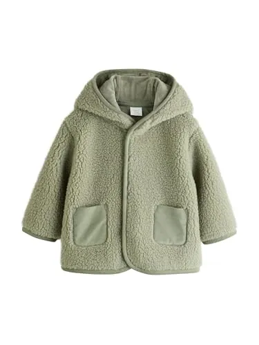 NEXT Baby Jungen Babyjacke aus Teddyfell mit Kapuze Salbeigrün 74-80