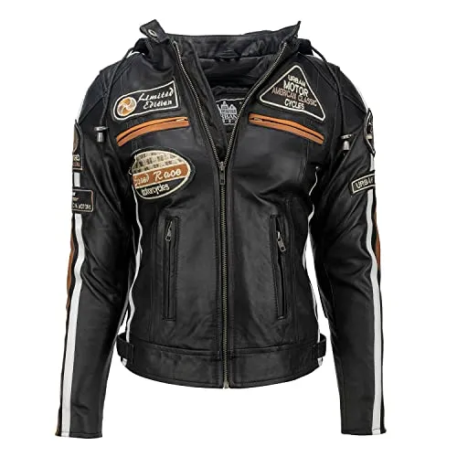 URBAN 5884 Motorradjacke Damen - Damenjacke aus hochwertigem Lammleder mit herausnehmbaren Protektoren für Rücken, Schultern und Ellenbogen, ideal für ganzjährige Nutzung.