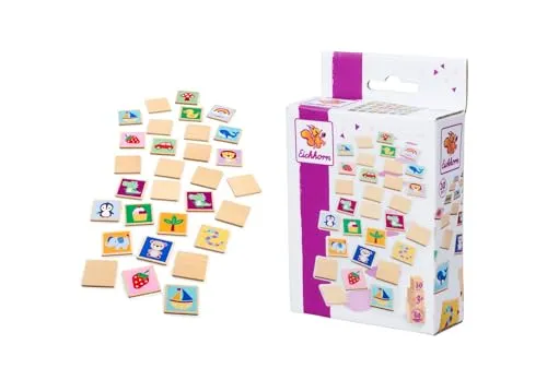 Eichhorn – Games – Erinnere Dich, Memory Spiel mit 15 Tiermotiven und Gegenständen, 5x5 cm groß, 30 teilig, aus Lindensperrholz, ab 3 Jahren