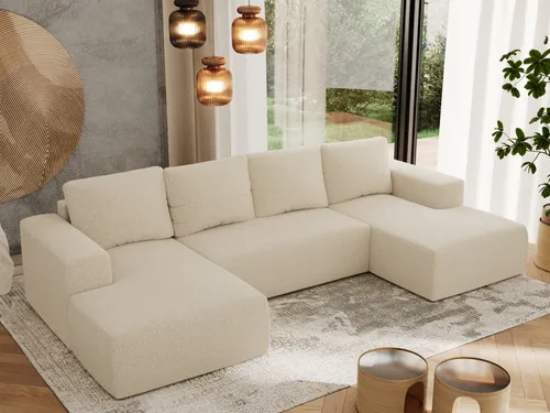 MKS MEBLE Sofa mit Schlaffunktion - Trentino U in Beige Boucle - Ecksofa mit Schlaffunktion und Bettkasten, ideal für modernes Wohnen - bietet Komfort, elegantes Design und praktischen Stauraum für Bettwäsche.
